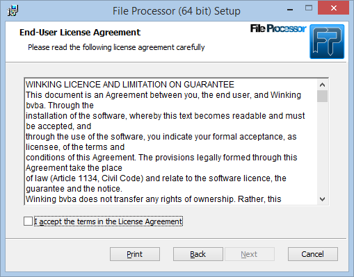 File Processor installation license agreement